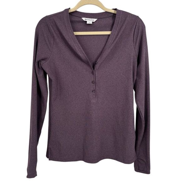 Athleta Uptempo Ribbed Long Sleeve Henley Tee Purple Size Small - Picture 2 of 10